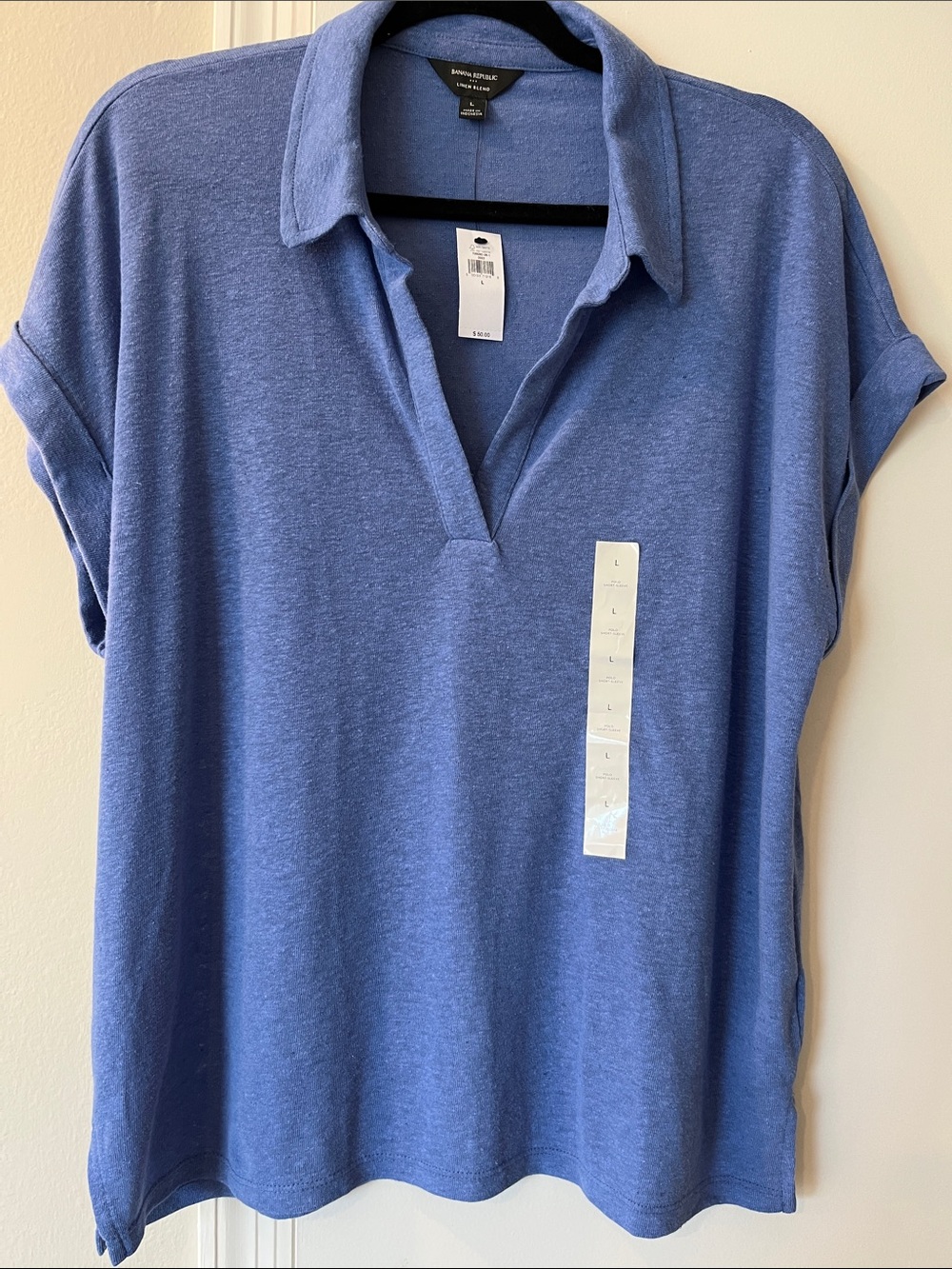 Banana Republic Heathered Blue Polo V-Neck Top